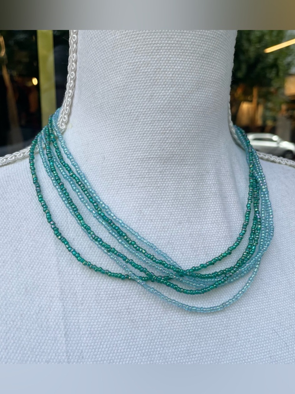 Vintage y2k Blue Beaded Multi Strand Mermaid Necklace